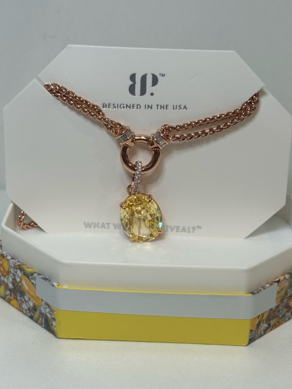 BP Rose Gold Necklace with Yellow Crystal Pendant “This shape, this time” NK8493